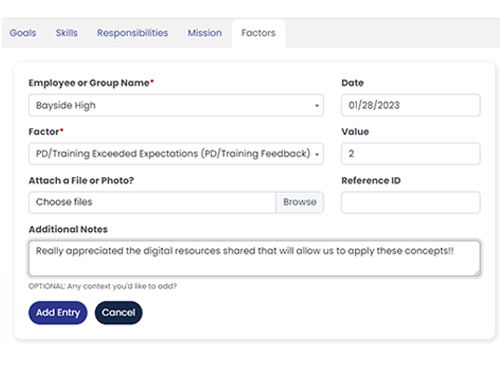 LoopSpie-Factors The LoopSpire app allows you to utilize multiple modules for your professional delivery methods and allows for 360 degree evaluation and feedback of PD efforts.